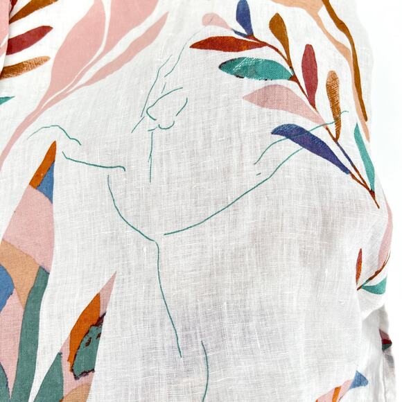 Cynthia Rowley floral convertible sleeve linen tunic top tropical button Size 1X - Picture 6 of 11